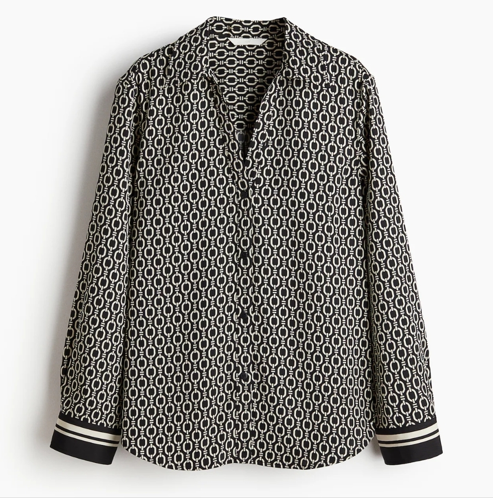 H&M Black and White Patterned Button Down Shirt